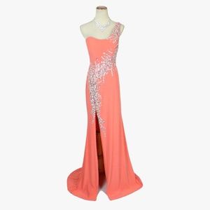 NWT Jovani Orange Slit-Skirt  Beaded One Shoulder